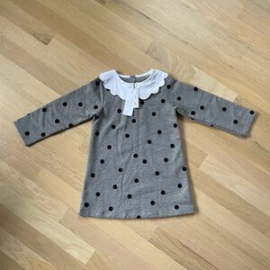 Jacadi, Baby Girl Fleece Dress, 36M, Gray with Navy Polka Dots, NWT
